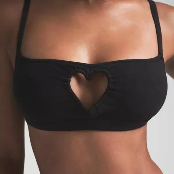 SKIMS Cotton Jersey Heart Scoop Bralette Soot Size Small NWT - Picture 2 of 8